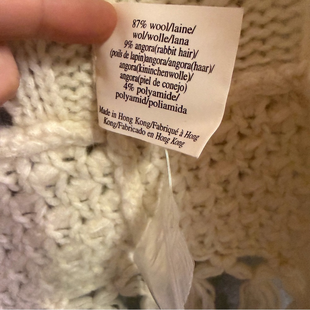 Laura Ashley wool & angora chunky fringe cable knit cream cardigan XL - Picture 2 of 13